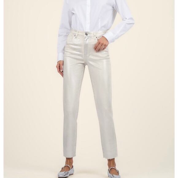 NWT Kut from the Kloth Reese High Rise Reese Ankle Straight Metallic Silver - Picture 9 of 9